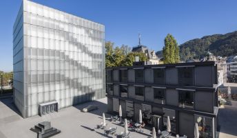 Aussenansicht Kunsthaus Bregenz und KUB Café
