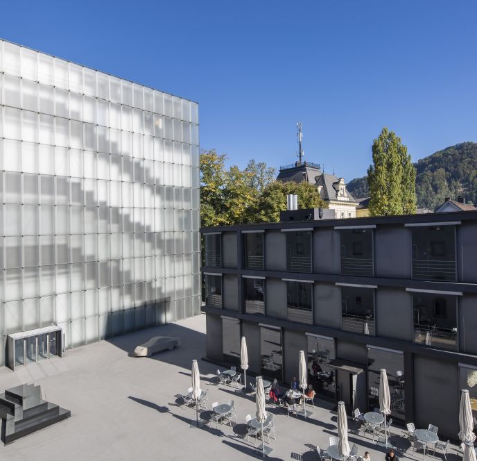 Aussenansicht Kunsthaus Bregenz und KUB Café Aussenansicht Kunsthaus Bregenz und KUB Café